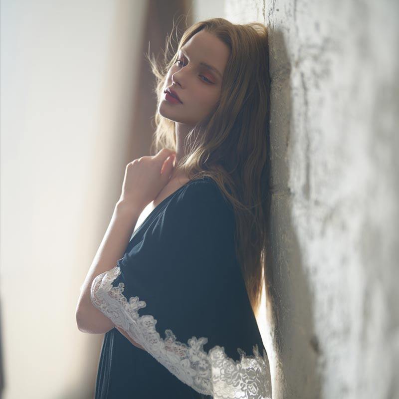 CA BRIDA【挚爱】【黑标】春夏新品法式黑白复古莫代尔长睡裙P102,淘宝优惠券,粉丝福利购,淘宝优惠卷