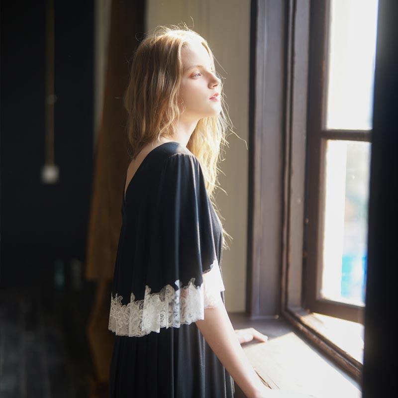 CA BRIDA【挚爱】【黑标】春夏新品法式黑白复古莫代尔长睡裙P102,淘宝优惠券,粉丝福利购,淘宝优惠卷