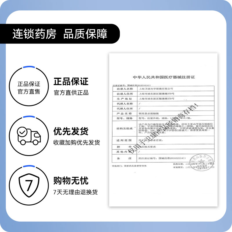 卫康金装标品防紫外线隐形近视眼镜年抛2片透明高度数官方正品SL