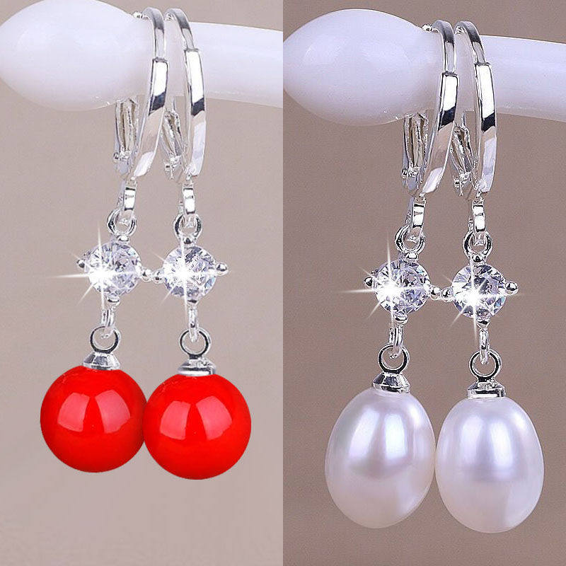 S925银贝壳耳扣女长款气质超闪石耳环送妈妈时尚耳坠耳饰,淘宝优惠券,粉丝福利购,淘宝优惠卷