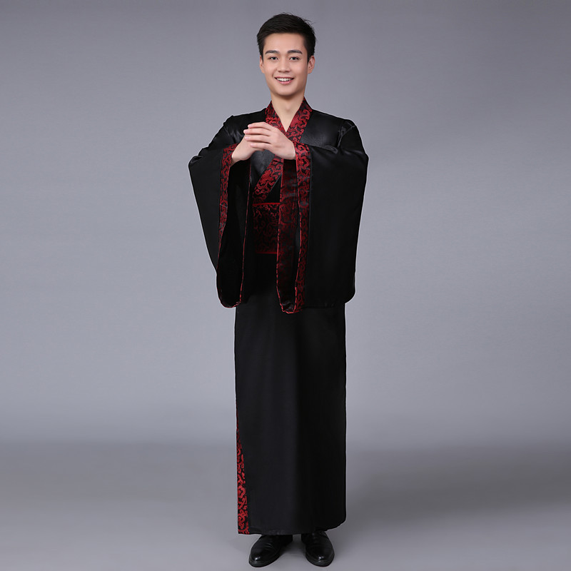 蜜糖依恋旗舰店华服唐装古装古代服装汉服男男士曲裾书生 大臣黑色三国直裾深衣3
