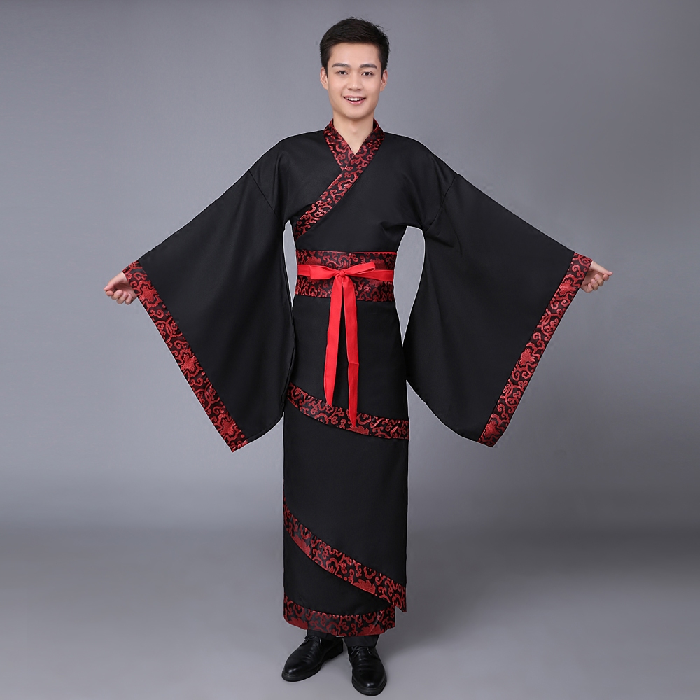 蜜糖依恋旗舰店华服唐装古装古代服装汉服男男士曲裾书生 大臣黑色三国直裾深衣0