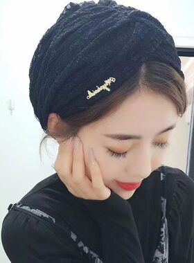 新款帽子秋印度帽蕾丝发带帽回族盖头女士包头帽休闲帽头巾遮白发