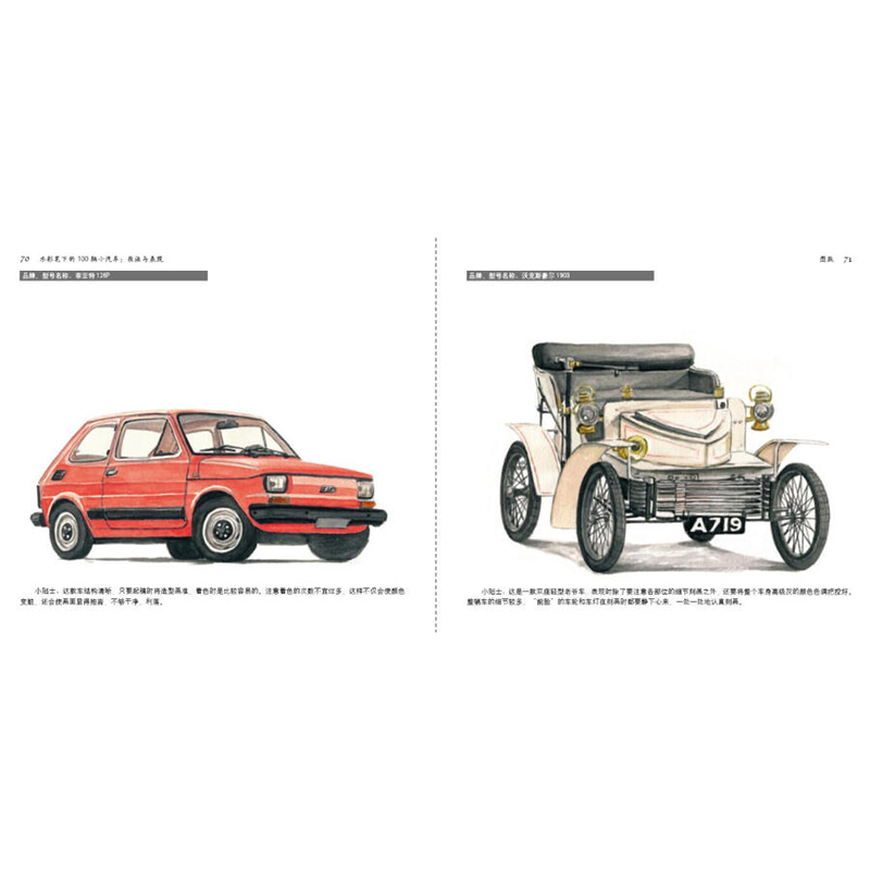 水彩笔下的100辆小汽车 技法与表现 小汽车年代品牌车型特征介绍书 水彩作画技巧书 工业水彩绘画书 小汽车水彩手绘技法书 - 图1