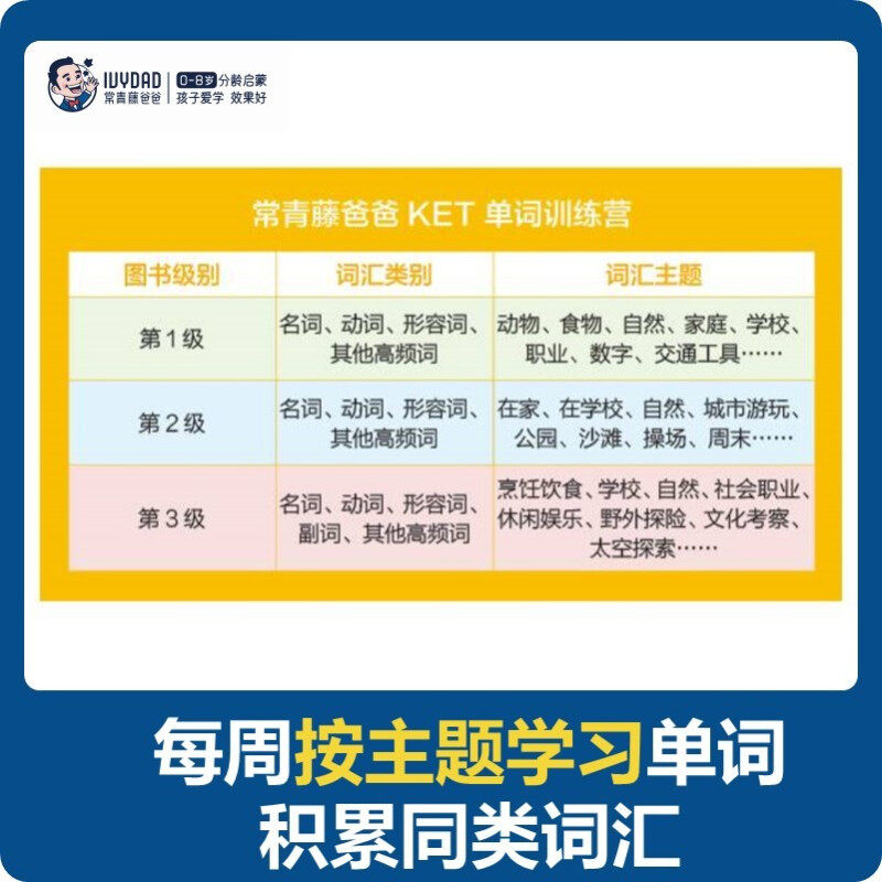 套装单本任选 常青藤爸爸KET单词训练营第一二三级全套12册亲子英语绘本读物单词卡幼儿童英语启蒙听读神器分级阅读生活单词大书
