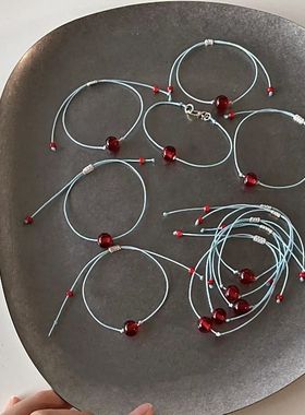 萌甜树莓浆果酒红琉璃手绳红蓝配色国风编绳文艺简约夏天清新