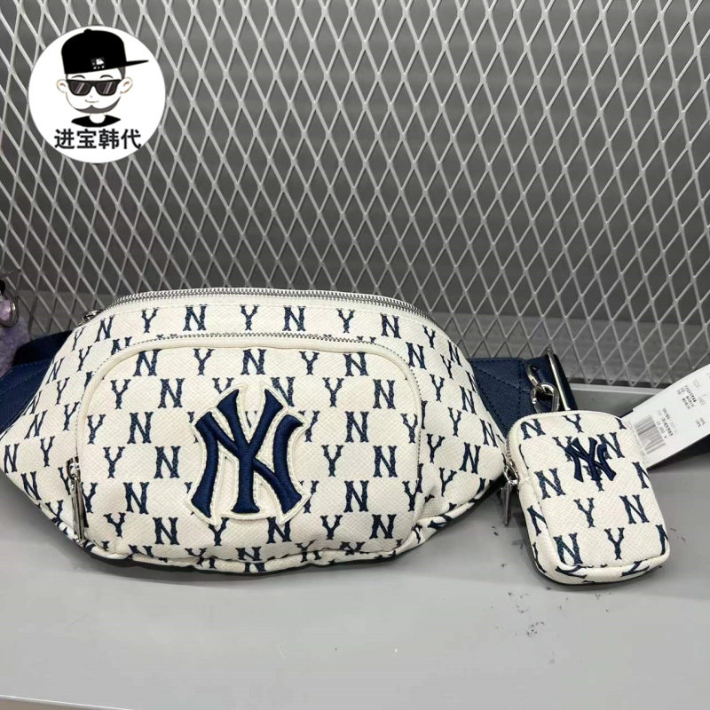 进宝家MLB腰包老花NY洋基队胸包男女包 2022新款斜挎包HSM05 bgc9_虎窝淘