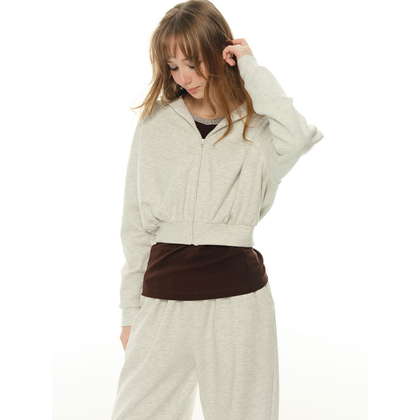 UNRETRO 整套穿搭 巨好看灰色休闲连帽卫衣套装女开衫卫裤两件套,淘宝优惠券,粉丝福利购,淘宝优惠卷