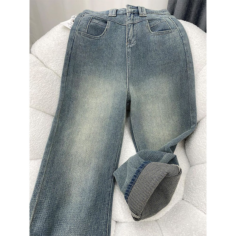 星空纹麦穗牛仔裤女春秋款胖妹妹mm梨形身材高腰遮胯显瘦阔腿长裤,淘宝优惠券,粉丝福利购,淘宝优惠卷