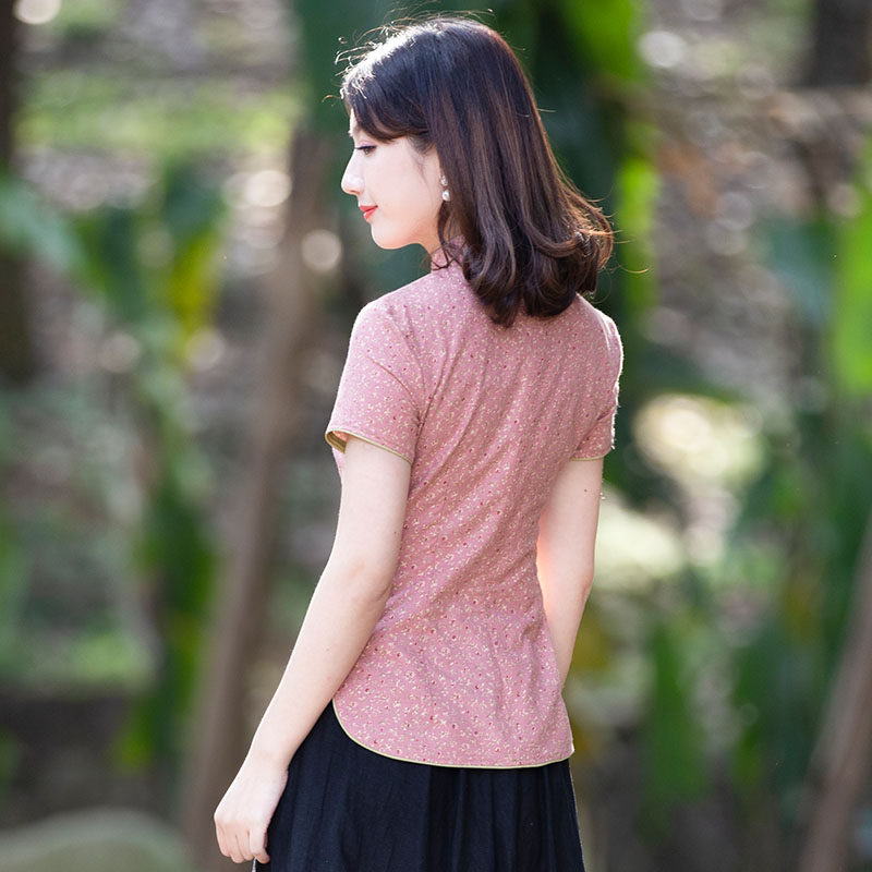 唐装女旗袍古装上衣棉麻短袖汉服 如意风上衣