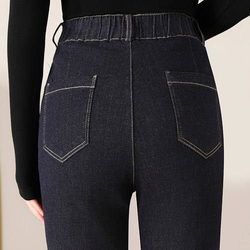 牛仔羽绒裤女外穿直筒2025冬季新款显瘦高腰加厚白鸭绒保暖棉裤子 - 图0