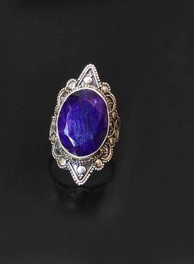 维多利亚风手工切面蓝晶石戒指