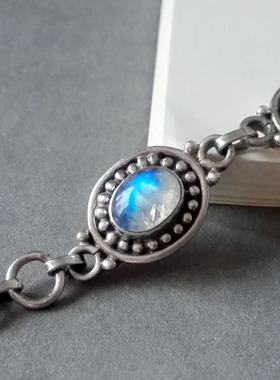 印度纯银质感蓝色宝石现货手链