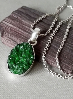 手工时尚个性风绿色水晶银吊坠