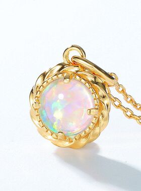 FORGARY「碎虹月」S925银镀金项链日系轻奢风复古欧泊吊坠锁骨链