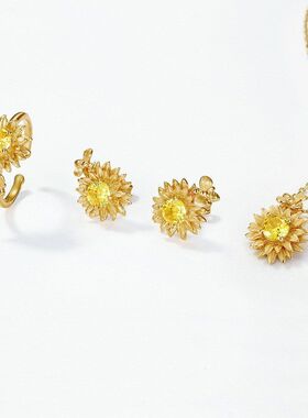 FORGARY「向日葵」S925纯银镀真金手工拉丝吊坠ins风太阳花锁骨链