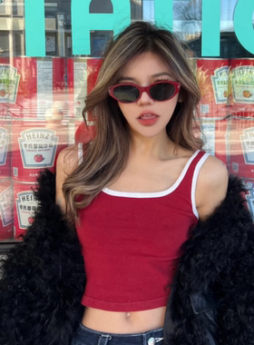 复古红墨镜高级感猫眼女太阳眼镜