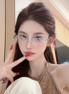 复古无框椭圆Y2K太阳镜ins墨镜