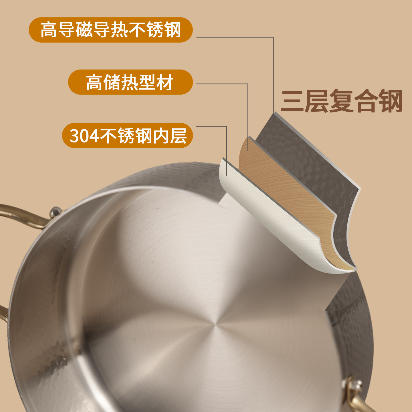 304锤纹汤锅商用大容量鸳鸯锅燃气电磁炉通用椰子鸡海鲜火锅盆,淘宝优惠券,粉丝福利购,淘宝优惠卷