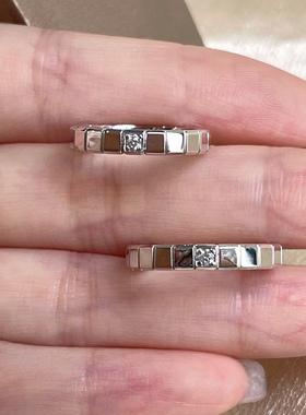 小冰块戒指女钛钢不掉色新款简约百搭小众设计感方块对戒食指指环