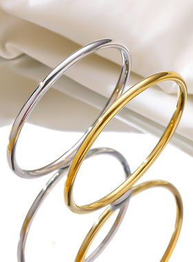 4mm亮面素圈钛钢手镯女金色钢色厚壁中空不掉色大克重金镯子手环