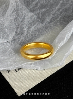 4mm古法素圈泥鳅背戒指沙金仿真金实心闭口指环男女结婚三金对戒