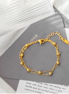 小金珠双层手链钛钢不掉色洗手不用摘简约珠珠小金豆闺蜜转运手饰