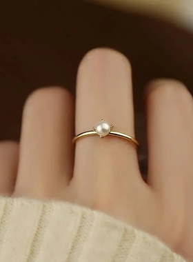 迷你小珍珠戒指女ins极简风格基础款闺蜜网红戒指女韩版学生简约