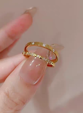 一生一世叠戴戒指女钛钢不掉色百搭氛围感微镶锆石食指戒百搭指环