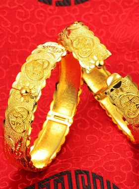 15mm龙凤手镯女金店同款沙金仿真金大克重结婚婚嫁新娘假三金镯子