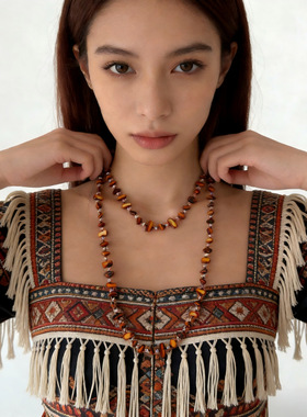 跨境波西米亚中古贝壳串珠项链度假风长款挂脖毛衣链百搭配饰现货