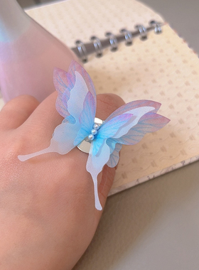 超仙网纱春夏凤尾蝶手指花薄纱蝴蝶戒指跳舞直播戒指花写真饰品