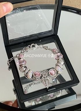 潘家跨境手链粉色花朵小满贯捕梦网气质小众饰品diy可调节亚马逊