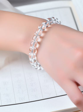 8A天然白水晶手链桶珠老型珠透明珠子散珠手串男女饰品送礼物