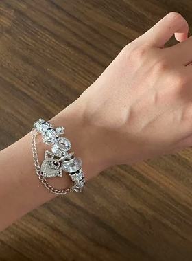 直播爆款潘家手链 白色仙气丘比特爱心吊坠 情侣手镯手串饰品