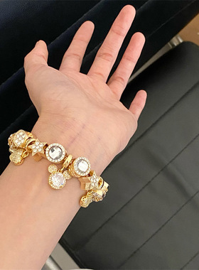 潘家跨境欧美金色水晶米奇爱心手链女 可调节diy串珠手串跨境爆款