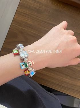 潘家新款轻奢高级感铜镶锆手链女镀925银精致拉布布卡通满钻手饰