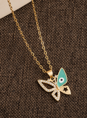 嘻哈小众镶嵌锆石蝴蝶项链个性