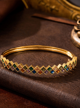 彩色锆石开口手镯戒指套装