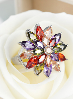 欧美时尚花卉锆石女士戒指