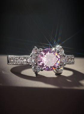 甜美紫色锆石超闪铜镀金戒指