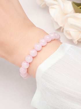 天然满肉粉水晶圆珠手链甜美