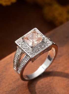 欧美时尚彩色方形锆石女士戒指