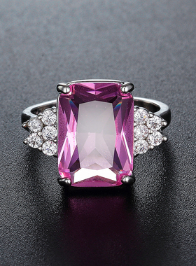 欧美时尚香槟彩宝锆石女戒