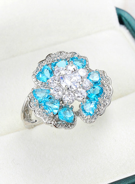 欧美轻奢花朵锆石戒指女士