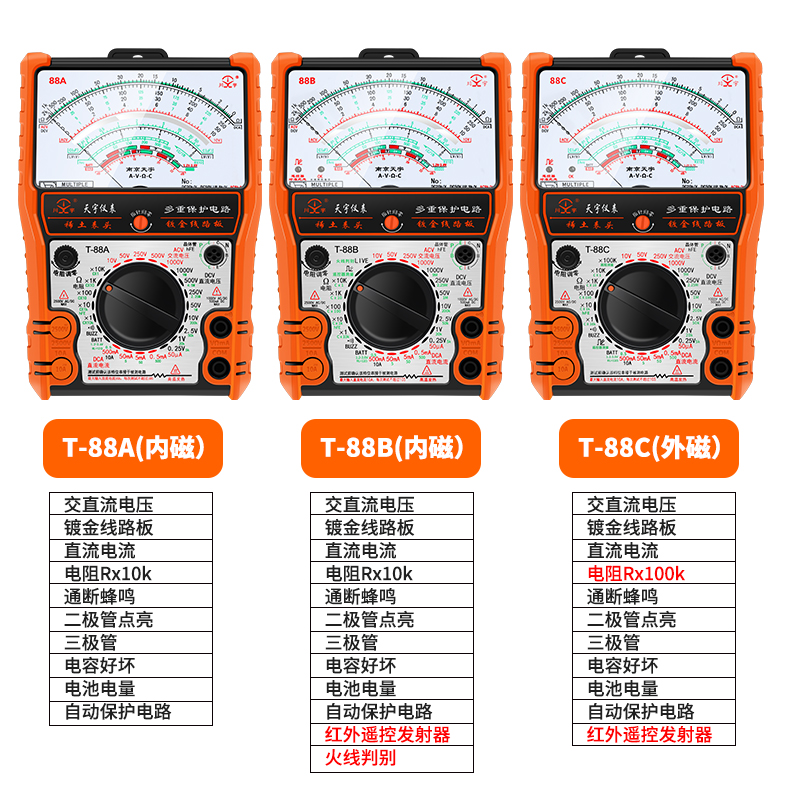 南京天宇-T88A/B/C机械指针万用表高精度防烧蜂鸣保护万能表外磁-图2