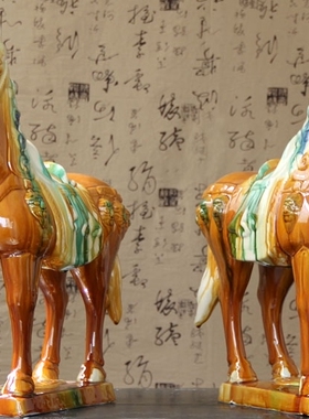 陶瓷唐三彩威风大将军马镇宅摆件