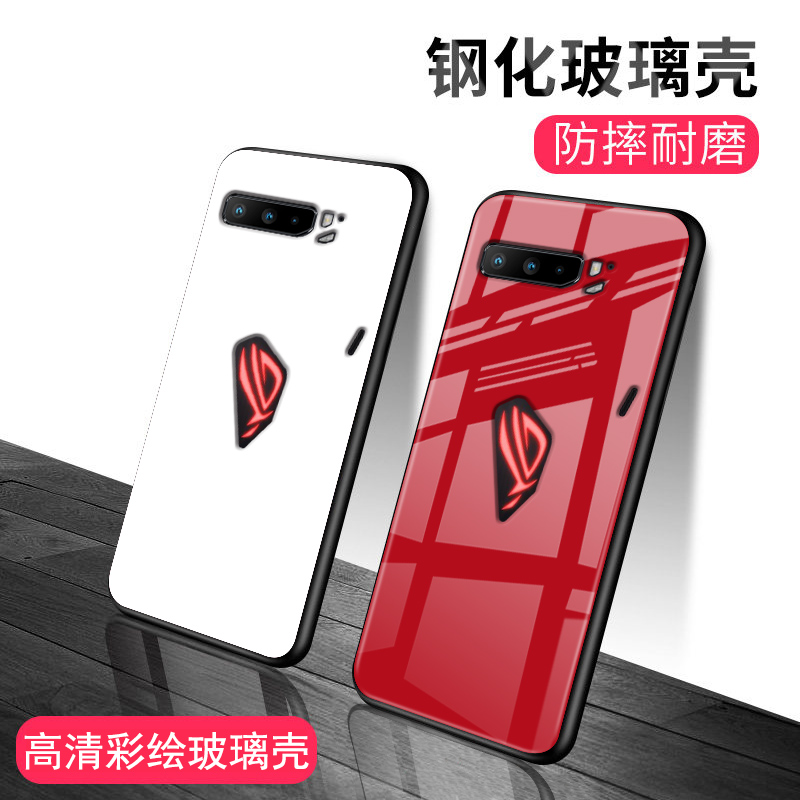 华硕rog3玻璃手机壳ROG5游戏手机3保护套rog5s个性简约5g华硕败家之眼纯rog5黑白男女情侣全包防摔定制软潮-图0