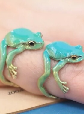 新款个性更新绿色搞怪蛙蛙戒指小众设计可爱绿青蛙戒指开口可调节