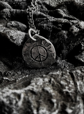 Peace&Love纯银做旧项链吊坠